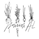 Drawing of four carrots with Nourish AL overlaid
